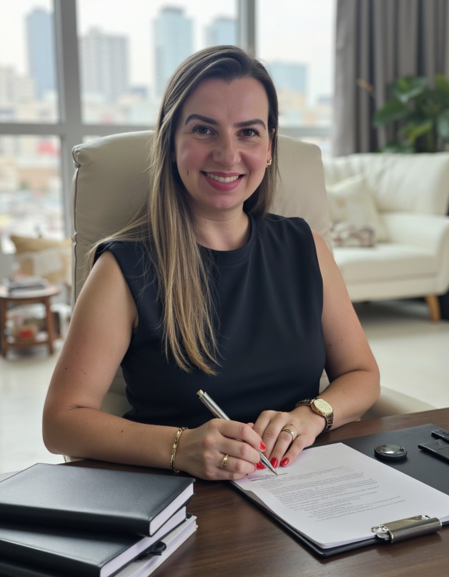 Bruna Canci, advogada previdenciária, em seu escritório
